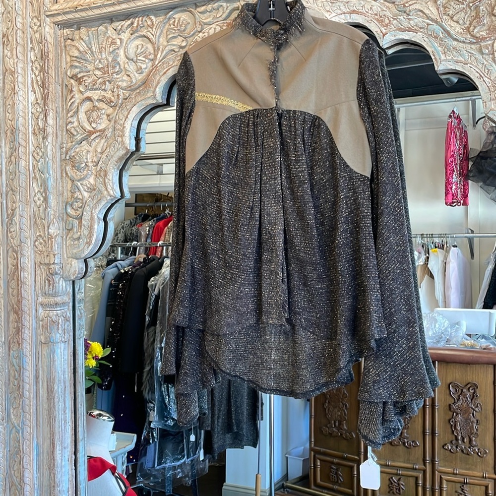 Gold fleck jacket with soft sweater fabric and angel sleeves